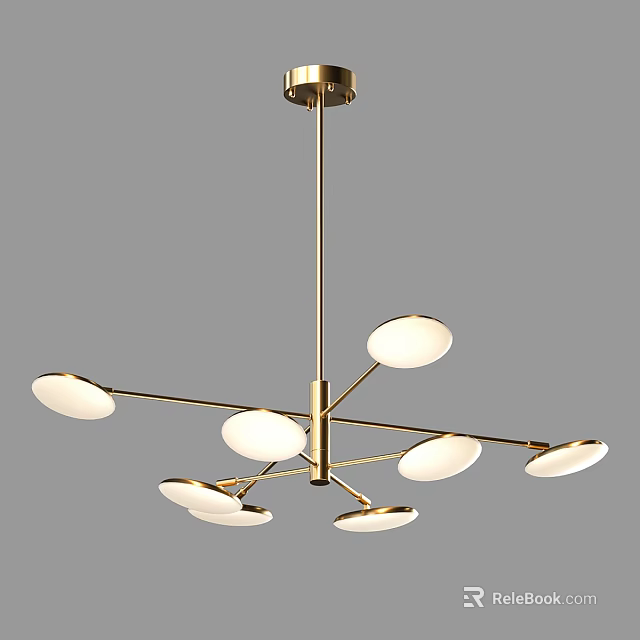 Modern Elegant Golden Metal Chandelier with Branch Like Design and Multiple Round Light Shades 3d model 