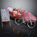 Vibrant Pink Water Boat With Lifebuoy Bicycle And Beach Chair