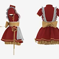 Red And White Maid Costume With Golden Belt Lace Trim And Accessories