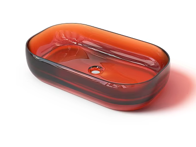 Orange Red Glass Vessel Sink With Glossy Surface And Oval Basin Design 3d model