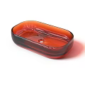 Orange Red Glass Vessel Sink With Glossy Surface And Oval Basin Design