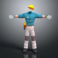 Construction Workwear With Yellow Hard Hat Blue Shirt White Gloves And Beige Pants