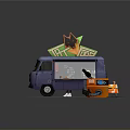 Purple Food Truck With HOT Sign And Orange Accessories For Daily Use