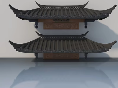 Traditional Chinese Roof Structures With Tile Covering Upturned Eaves And Carved Panels 3d model