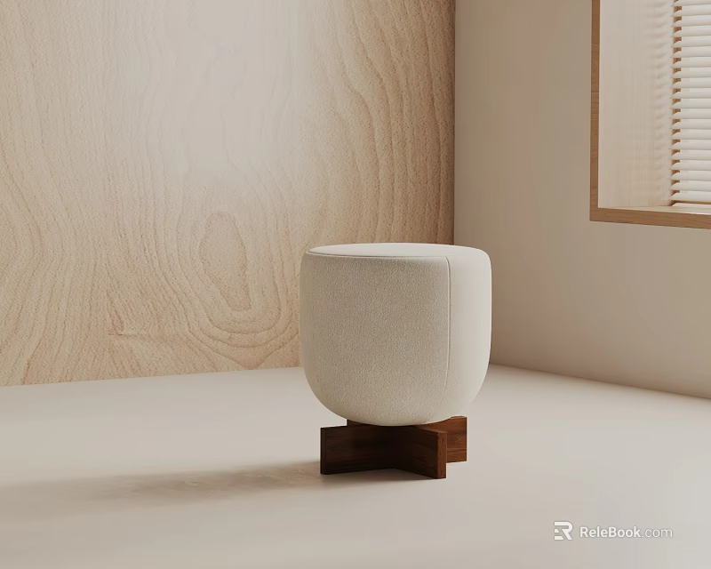 Modern Side Table With Beige Upholstered Top And Wooden Base 3d model 