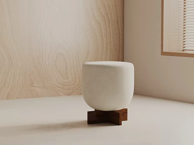 Modern Side Table With Beige Upholstered Top And Wooden Base 3d model