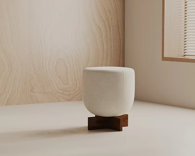Modern Side Table With Beige Upholstered Top And Wooden Base 3d model
