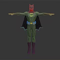 Batman In Grey Suit With Yellow Belt Black Cape And Bat Symbol Arms Outstretched