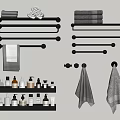 Modern Black Bathroom Accessories With Towel Racks Shelves Towels And Toiletries