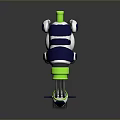 Mechanical Cow Robot Design With Blue White Body Green Parts And Reflective Surface