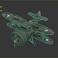 Vintage Green Biplane Model with Red Blue Markings and Yellow Propeller in Space Aviation