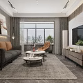 Modern Living Dining Room Interior With Gray Sofa Coffee Table TV Cabinet And Decorative Painting