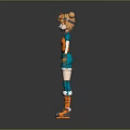 Stylish Game Movie Character with Orange Twin Ponytails Green Eyes Orange Top and Blue Shorts
