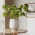 Decorative Ornament Set With White Vase Green Hydrangea Flowers Marble Top Table And MONET Artwork
