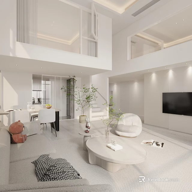 Modern Open Living and Dining Room Interior Design With Sofa Dining Table TV and Decor 3d model 