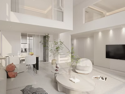 Modern Open Living and Dining Room Interior Design With Sofa Dining Table TV and Decor 3d model