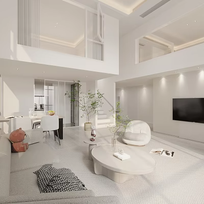 Modern Open Living and Dining Room Interior Design With Sofa Dining Table TV and Decor 3d model