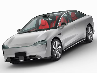 Silver Electric Sedan With Red Seats And Modern Sleek Autonomous Design 3d model