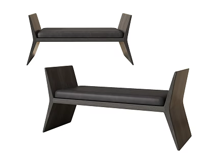 Stylish Modern Wooden Frame Bench with Dark Cushion and Contemporary Design 3d model