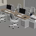 Modern Office Desk Setup With White Chairs Multiple Monitors Printer And Filing Cabinets 3d model