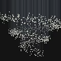 Modern Decorative Chandelier Design With Silver Wires And Small White Beads On Black Background