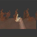 Decorative Shrubs With Red Leaves Growing On Rusty Metal Panel 3d model