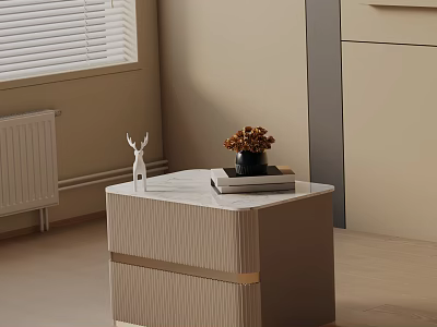 Modern Bedside Table With Marble Top Deer Figurine Flower Arrangement And Stack Of Books 3d model