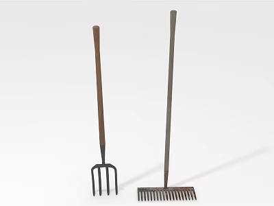 Agricultural Equipment Including Handheld Fork And Metal Rake With Long Handles 3d model Agricultural Equipment Including Handheld Fork And Metal Rake With Long Handles 3d model
