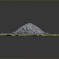 Stone Gravel Pile In Square Green Grass Area With Scattered Leaves And Small Stones
