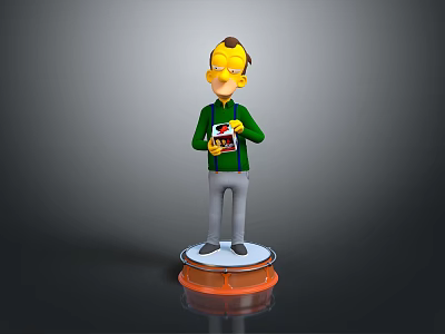 Game Movie Character Wearing Green Shirt And Gray Pants On Orange Base Holding Red Object 3d model