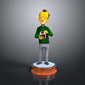 Game Movie Character Wearing Green Shirt And Gray Pants On Orange Base Holding Red Object