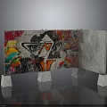 Modern Artistic Decorative Screen With Colorful Graffiti Panel And Marble Bases