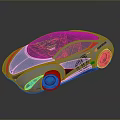 Blue Sports Car With Sleek Design Transparent Roof Red Accents Black Wheels Red Wheel Centers