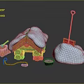 Snow Covered Wooden Cabin Model With Snow Mound Red Blocks And Winter Decorative Items