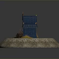 Blue Medieval Tent Miniature with Wooden Barrels Cart Wheel and Round Stone Base