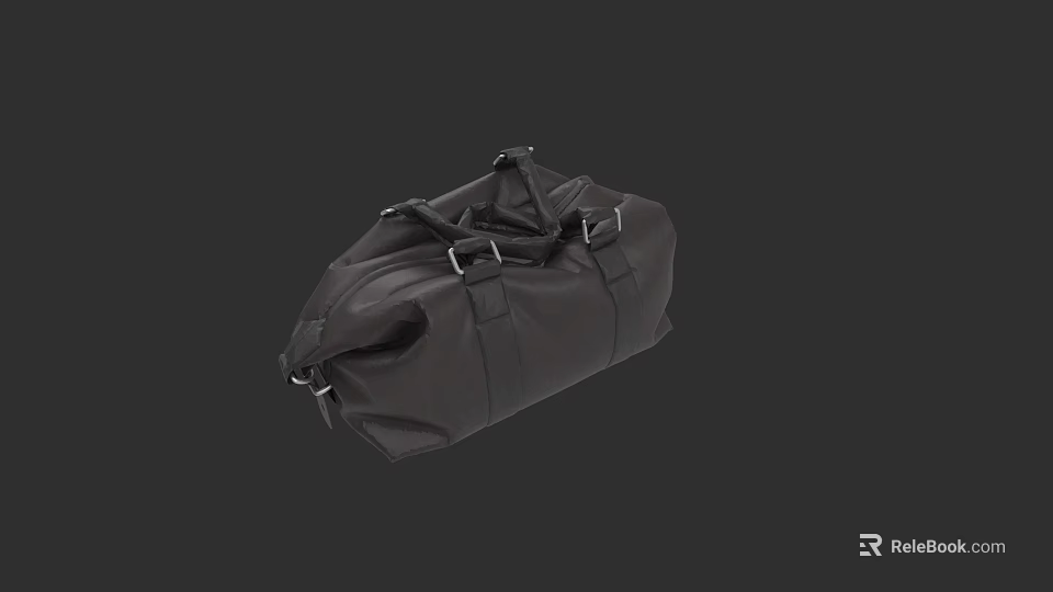 Black Leather Duffel Bag With Sturdy Straps And Top Handles For Travel 3d model 