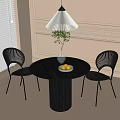 Dark Round Table Black Chairs With Vase Fruit Plate Lamp On Light Wall Decorative Molding