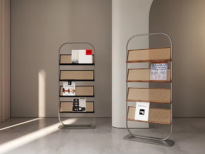 Modern Metal Frame Bookcase With Open Shelves For Magazines And Books 3d model