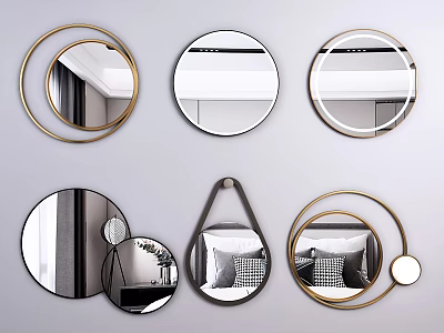 Various Modern Mirrors With Circular Ring Shaped And Triangular Designs For Home Decor 3d model