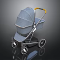 Modern Gray Baby Stroller With Yellow Handle Canopy And Four Wheels