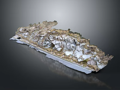 3D Mountain Landscape Model with Rocky Terrain and Vegetation on Gray Background 3d model