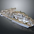 3D Mountain Landscape Model with Rocky Terrain and Vegetation on Gray Background