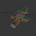 Military Attack Helicopter With Four Rotors Green Camouflage And Weaponry Display Model