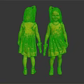 Red Haired Girls In Tie Dye Dresses Holding Toy Guns Back And Front View