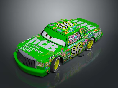 Green Race Car With Number 86 And Sponsor Logos Cartoon Design 3d model