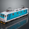 Blue And White Electric Train Model With Windows And Roof Equipment On Reflective Surface
