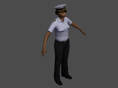 Woman Wearing White Short Sleeved Uniform With Epaulets White Hat Black Pants and Shoes 3d model