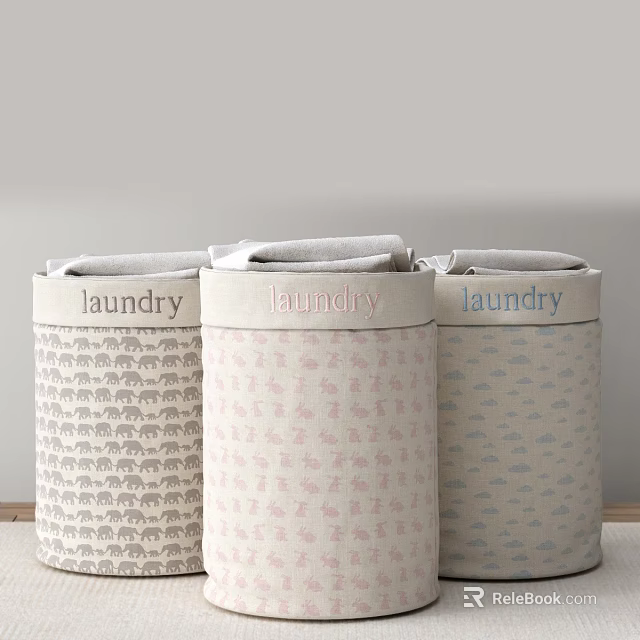 Cute Laundry Baskets with Grey Elephant Pink Animal and Blue Car Patterns 3d model 