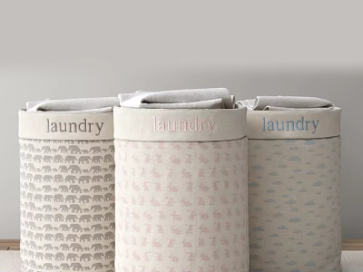 Cute Laundry Baskets with Grey Elephant Pink Animal and Blue Car Patterns 3d model
