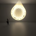 Circular Decorative Light On Wall With Yellow Beam Creating Spiral Pattern In Empty Room 3d model